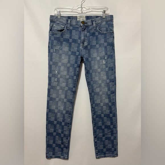 Current/Elliott The Fling Slim Boyfriend Checkered Jeans Distressed Blue Size 27 - Picture 12 of 16